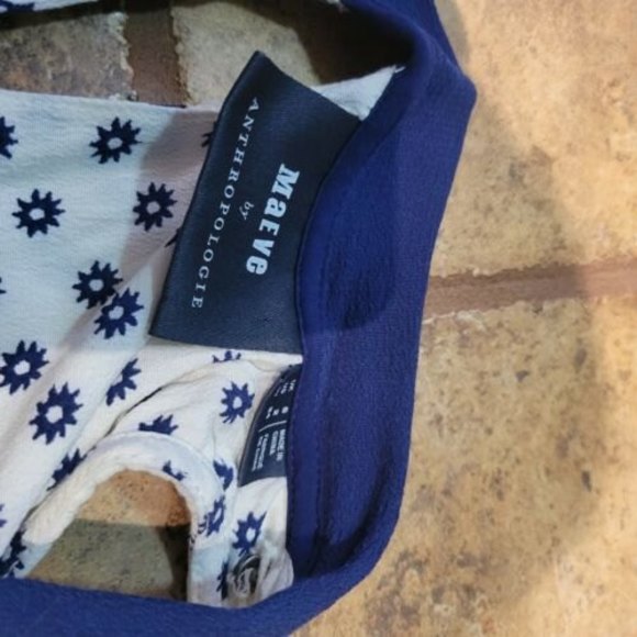 Maeve Anthropologie Women’s White Tank Top With Navy Blue Tie Collar US 2, EU 34 - Picture 4 of 8